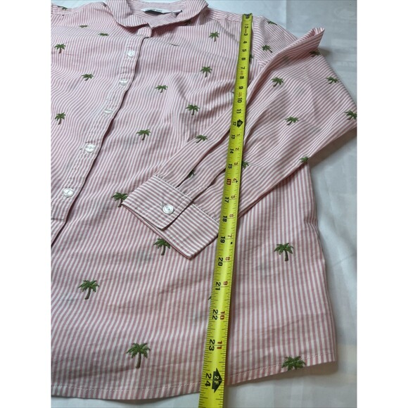 Lemon Way Shirt Womens Large Pink Striped Button Up Palm Trees Embroidery Preppy - Picture 5 of 11